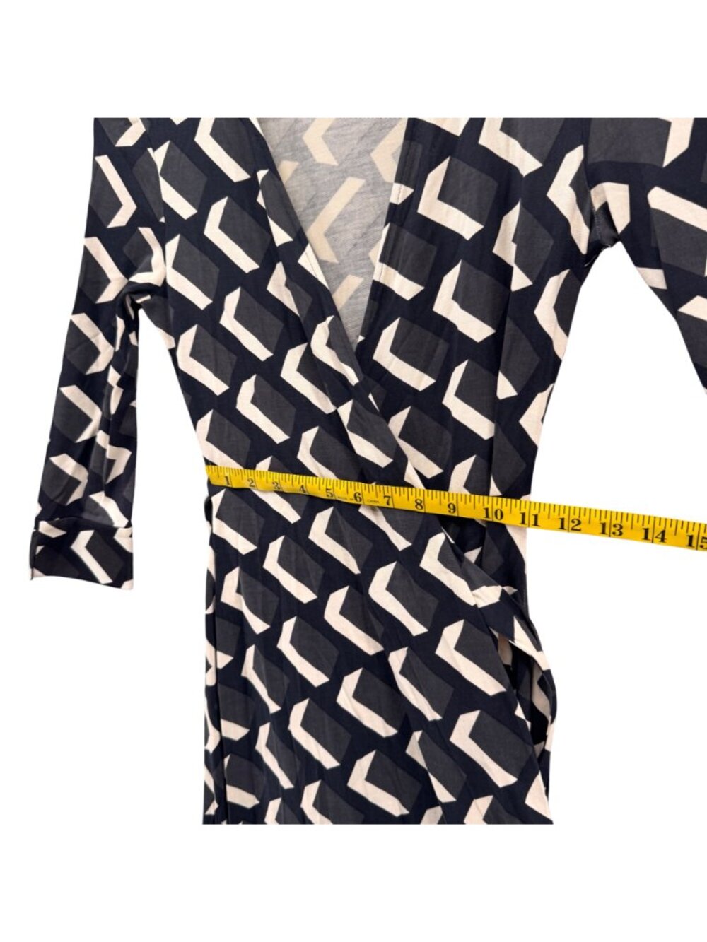 Diane Von Furstenberg Julian Wrap Dress Black White Silk 3/4 Sleeve Size 4 - Picture 10 of 11